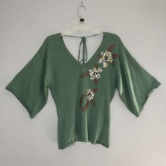 Arden B Womens Silk Blend Dolman Top Sweater M Embroidered Sequence 90's VTG Y2K - Picture 1 of 7